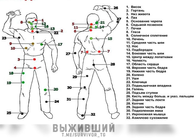 Все болевые точки человека с описанием и картинками