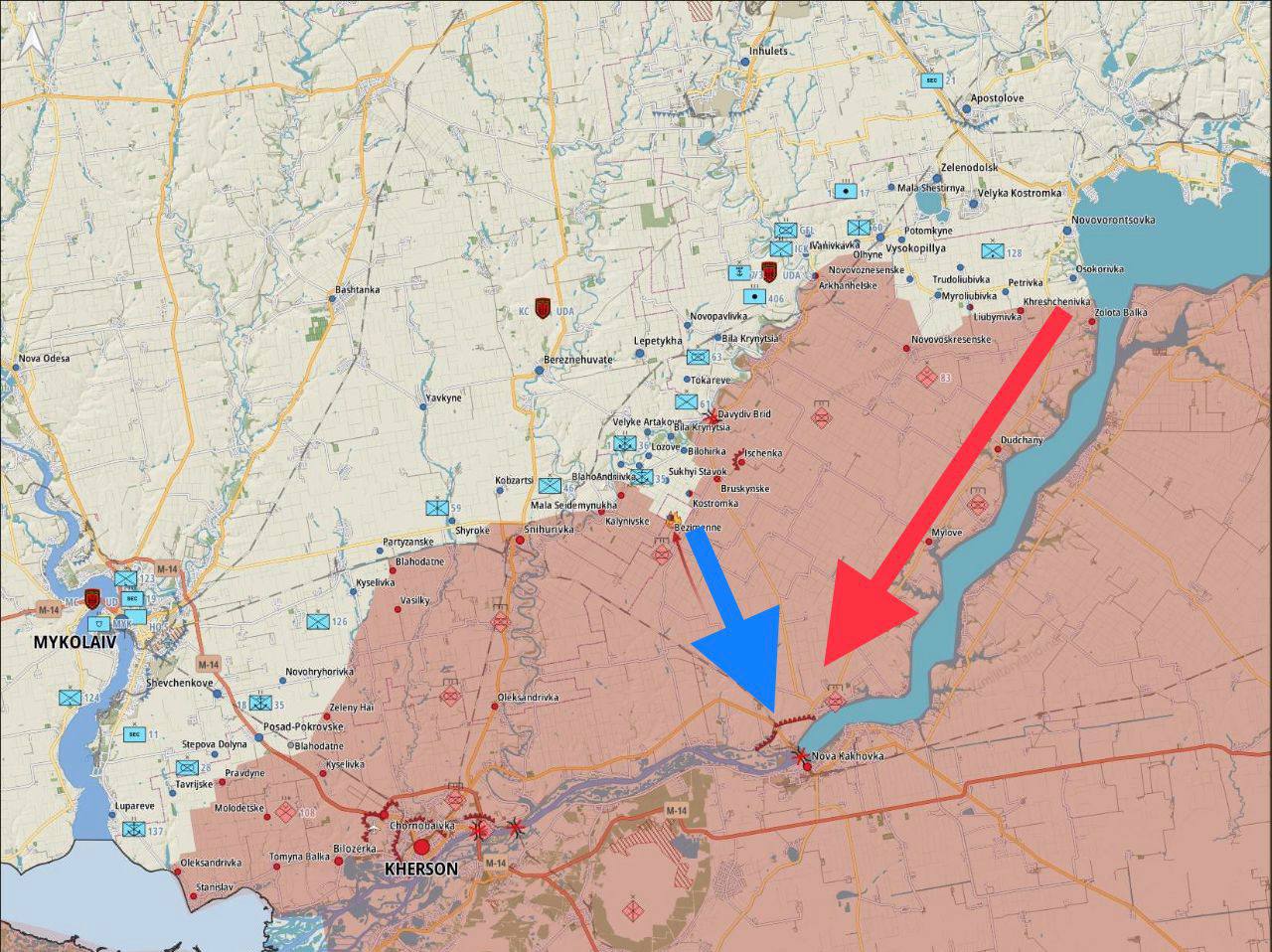 Херсон новой каховке. Линия фронта на Херсонском направлении. Бои на Херсонском направлении. Карта боёв Херсон. Карта Херсонского фронта.