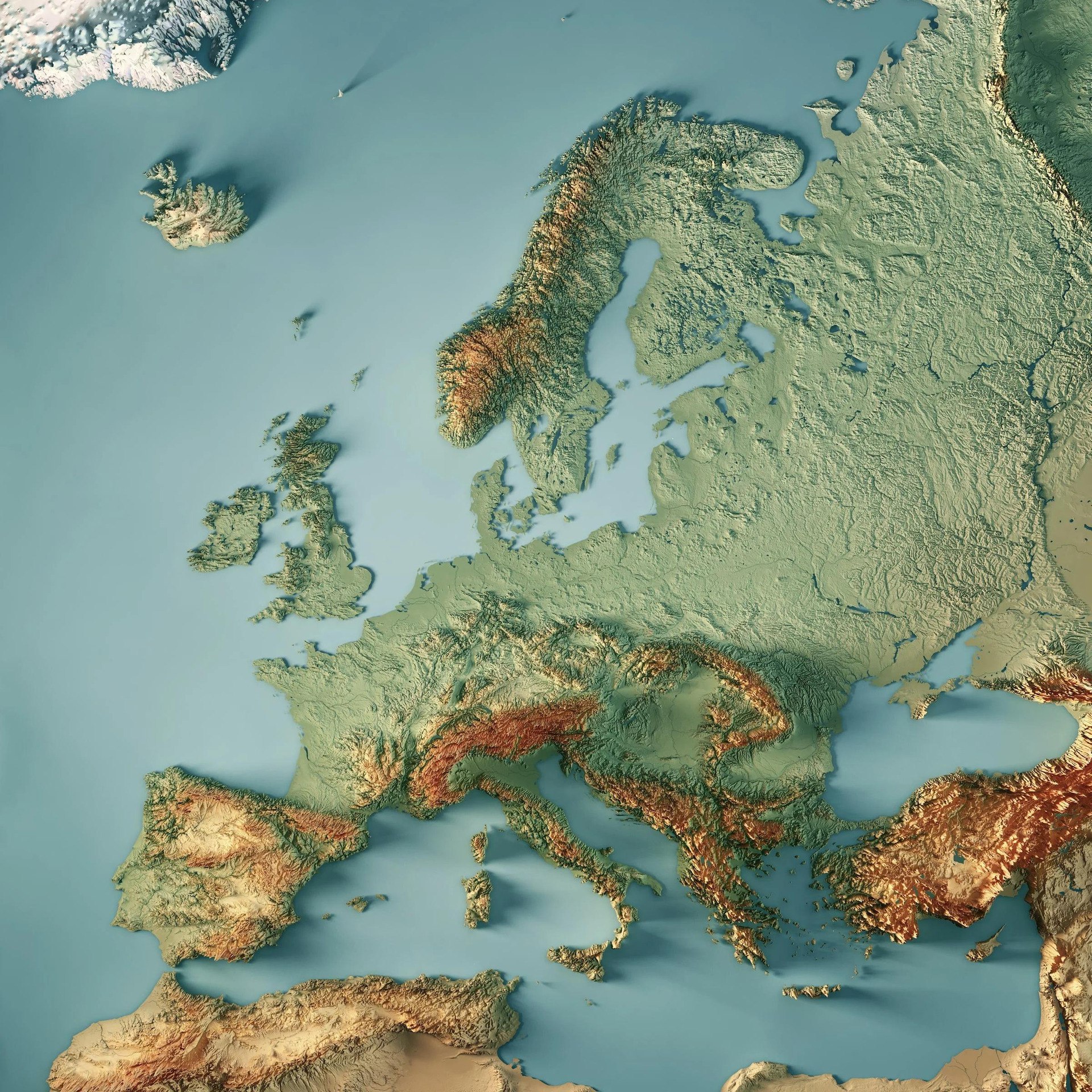 Карта рельефа Европы