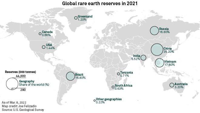 Карта редкоземельных металлов мира