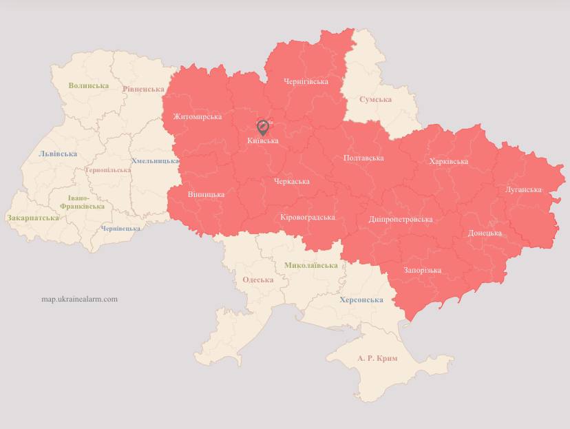 Покажи карту тревоги Украины. Карта повитряних тревог украины