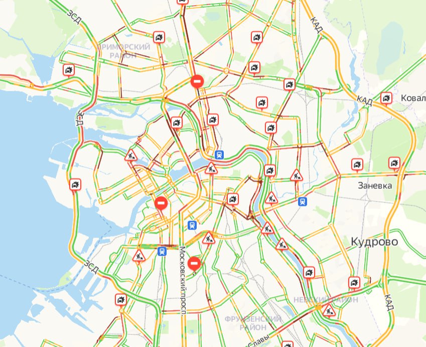 Спб дорожная обстановка сейчас карта